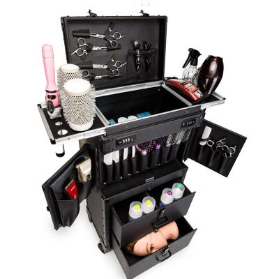 China Large Capacity Dress Hairdressing Trolley Cosmetic Case Luggage Rolling Bag Nails Multi-Layer Makeup Toolbox Beauty Salon Trolley for sale