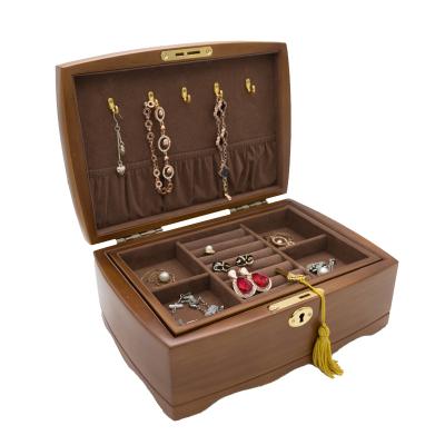 China Wood/Plastic New Arrive European Retro Jewelry Box Wooden Lock Hand Jewelry Storage Box High End Luxury Jewelry Box for sale