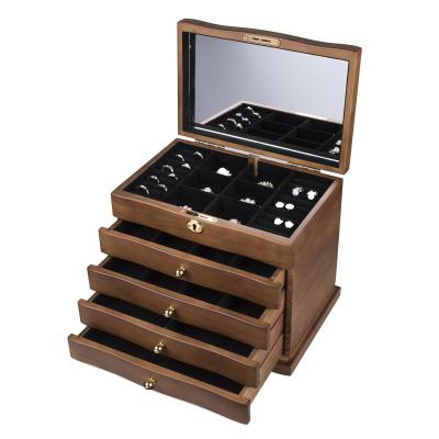 China Princess European Korean Jewelry Antique Wooden Solid Wood Storage Box Belt Lock Retro Jewelry Box for sale