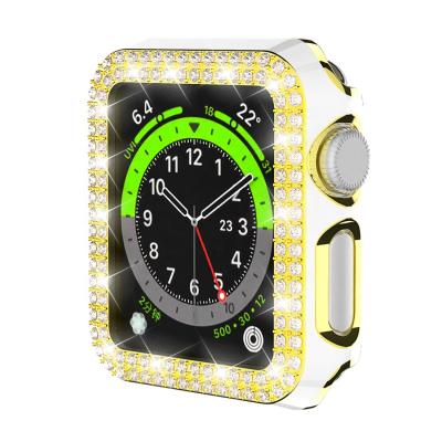 China 6D Double Row Diamond Watch Case For Apple Iwatch 44mm 42mm 40mm 38mm 6D Glossy Carving PC Double Row Diamond Protective Case For Apple Watch Series for sale