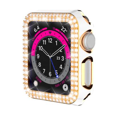 China 6D Double Row Diamond Watch Case For Apple Iwatch 44mm 42mm 40mm 38mm 6D Glossy Carving PC Double Row Diamond Protective Case For Apple Watch Series for sale