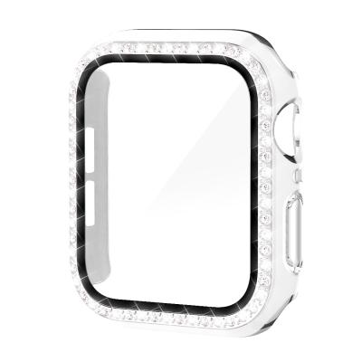 China 6D Double Tier Diamond Tempered Glass Watch Case And Film For Iwatch 6D PC Carving Case+Diamond+ Screen Protector For Apple iWatch 42mm 44mm 40mm 38mm for sale