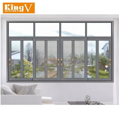 China Modern Modern Impact Design Three Track Double Tinted Aluminum Frame Glass Sliding Window for sale