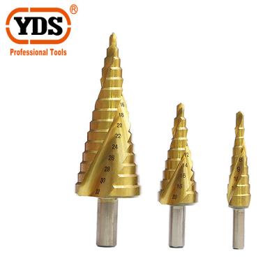 China YDS HSS Wood Step Drill Bit with Band Scale and Titanium Hss Step Drill Bit Set with Center Punch for Metal Drilling for sale