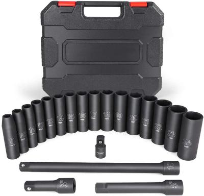 China E6666 20PCS 1/2-Inch Metric Deep Drive Cr-V Impact Socket Set E6666 for sale