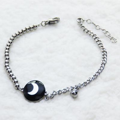 China Lead Free Nickel Free Toggle Clasp Around Steel Ball With Moon Clip Link Chain Bracelets Flat Dangle Belcher Chain Bracelets for sale