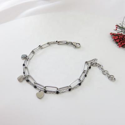 China Elegant Stainless Steel Heart Chain Bracelet Lead Free Nickel Free Oil Drop Beads Chain Link Bracelet For Women for sale