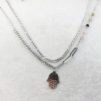 China Lead Free Nickel Free Fancy Pendant Design Stainless Steel Custom Hand Shaped Hamsa Design Necklace Jewelry Pendants For Women Men for sale