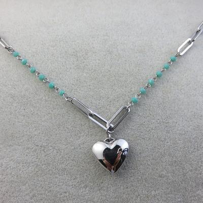 China Simple Chunky Chain Necklace Lead Free Nickel Free Clasp Green Pearl Necklace Heart Necklace Minimslism Stainless Steel for sale