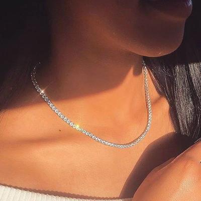 China Lead Free Luxury Cubic Zircon Necklace 3A Nickel Free Luxury Cubic Zircon Chain Tennis Choker Tennis Court Iced Out Hip Pop Necklace for sale