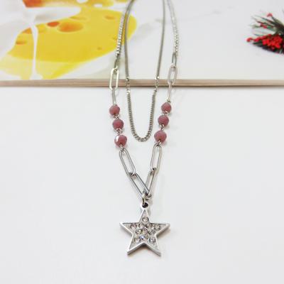 China Tasty Lead Free Nickel Free Purple Beads Choker Necklace Silver Gold Star Two Chains Necklace For Women for sale