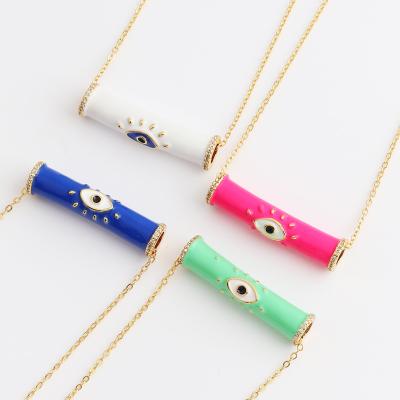 China New European Lead Free Nickel Free Micro Inlaid Drop Oil Evil Eyes Bamboo Brass Pendant Necklace for sale