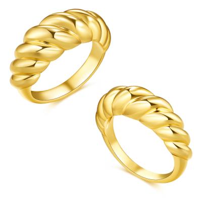 China RS005B Fashion Lead Free Nickel Free Gold Plated Braid Twisted Crescent Ring Gold Engraved Stripes Braided Dome Twisted Rope Chunky Seal Ring for sale