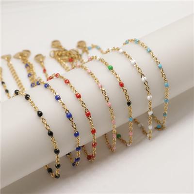 China Fashion Multicolor Foot Anklets Women Men Leg Chain Stainless Steel Link Anklet Gold Nickel Free Enamel Lead Free for sale