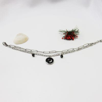 China Lead Free Nickel Free Adjustable Size Moon Double Layer Stainless Steel Chain Bracelet With Crystal Star Crescent Moon Pendant for sale