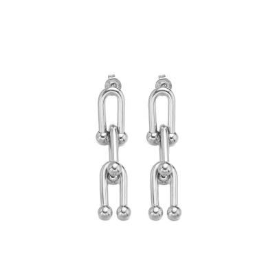 China European Jewelry 2021 Lead Free Nickel Free Thick Link U Shape Geometric Hollow Drop Earrings For Women for sale