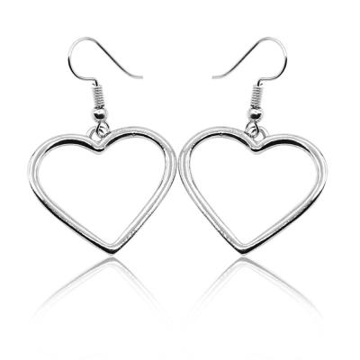 China Simple design lead free nickel free silver color heart drop earrings circle hollow earrings for women stainless steel for sale