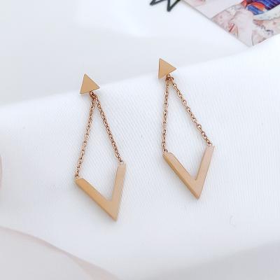 China European Letter V Fashion Long Chain Earrings Lead Free Nickel Free Stainless Steel Pendant Earrings For Women for sale