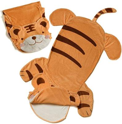 China Original Design Anti-Static Kids Soft Warm Tiger Flannel Fleece Cartoon Characters Sleep Bags Wearable Blanket Sleeping Bags for sale