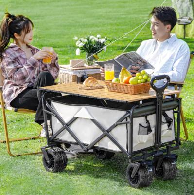 China Easy Folding Widened tank wheels outdoor camping  foldable trolley wagon with egg roll table board for sale