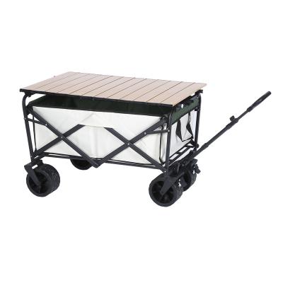 China Easy Folding Outdoor Garden Park Wagon Portable Beach Trolley Foldable Camping Folding Cart With Table Board for sale