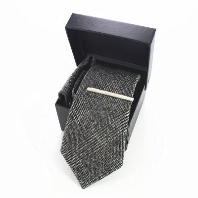 China Formal Fashion Wool Tie Plain Handkerchief Handmade Casual Tie Clip Set With Box For Men for sale