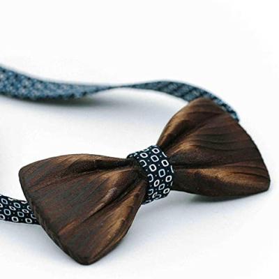 China Other Men's Wooden 3D Natural Wood Pre-Tied Bow Ties with Cotton Overlap for sale