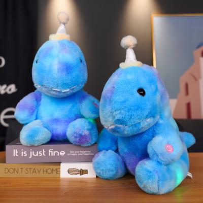 China Eco-Friendly LED Glowing Dinosaur Stuffed Toy Dinosaur Plush Toy Blue Cute Soft Wholesale Gift For Kid Birthday for sale