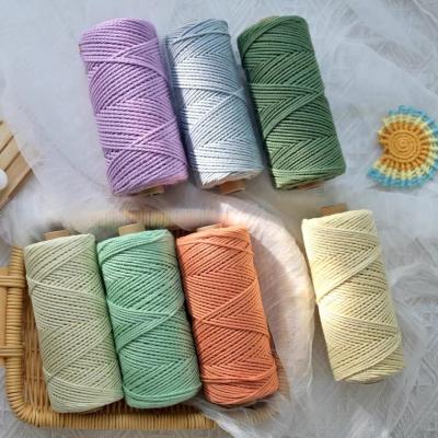 China Various 3 Strand 150m/roll Sustainable Colored 2mm Twisted Cotton Rope 100% Cotton Macrame Rope Twisted Rope for sale