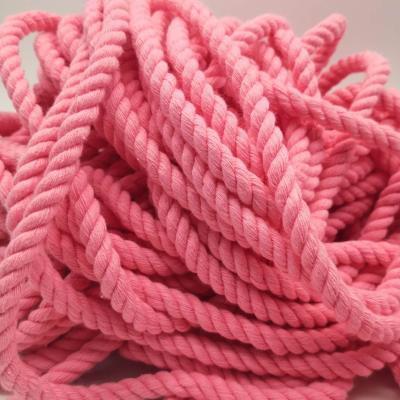 China 10 Mm Sustainable Pink Cotton Rope 3 Strand Twisted 3 Ply Macrame Rope for sale