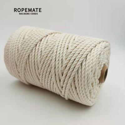 China Soft Pure Twisted Cotton Rope 4MM 3 Strands Natural White Macrame Rope For Diy for sale