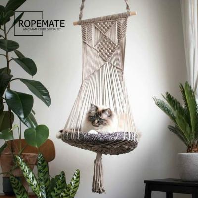 China Sustainable Pure Natural DIY Cotton Rope Macrame Cat Hanger for sale