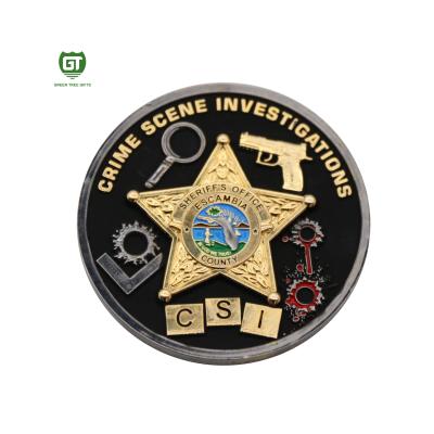 China Double Side double plating Crime Scene factory supply Challenge Coins for sale