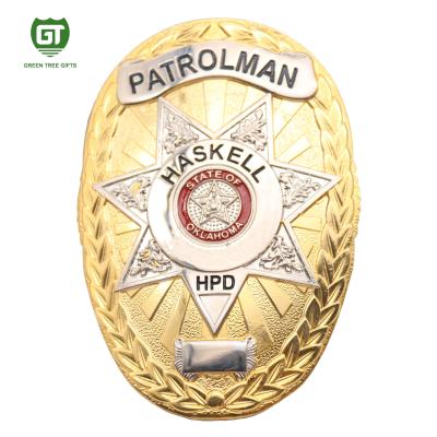 China Gold Plating oval shape special design custom metal police badge for sale