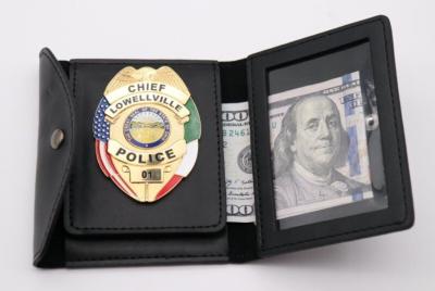 China Customized Leather Black Plain surface Chief police badge wallet for sale