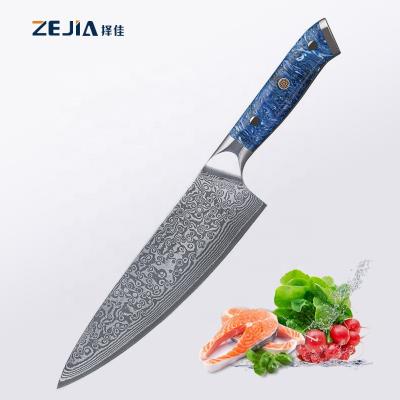 China New Design Viable Product 8 Inch OEM Custom Cook Knife Resin Amber Handle Vg10 Logo Handmade Japanese Damascus Kitchen Knives for sale