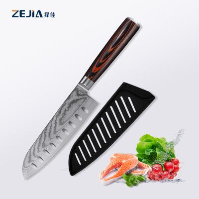 China OEM/Wholesale Viable 7 Inch Pakka Handle Santoku Wood Damascus Knife 67 Layers Kitchen Damascus Knif for sale