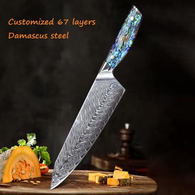 China Sustainable High Quality Abalone Handle Custom 8 Inch Japanese Damascus Steel Chef Knife for sale