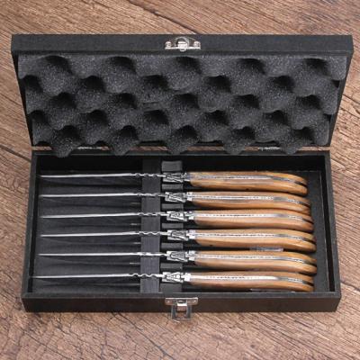 China Best Viable Steak Knife Set 6 Pieces Set Stainless Steel Laguiole Olive Wood Steak Knife With Wooden Gift Box for sale