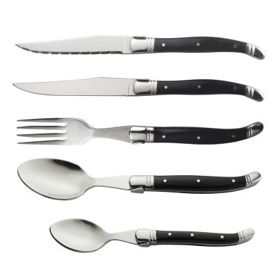 China Kitchen Accessories Utensils Stainless Steel 6 Piece Viable Laguiole Steak Knives Set Stainless Steel Knife and Fork Black Handle for sale