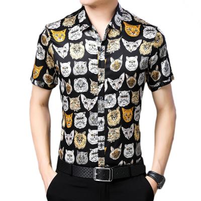 China Anti-pilling Chinese Wholesale Silk Shirt Mens Short Sleeved Hawaiian Shirt Printed Latest Style for sale