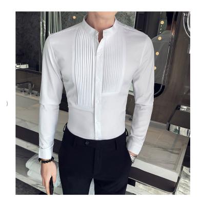 China MEN'S ANTI-PILLING FRONT PLEATED SMALL LONG SLEEVE BLOUSE MEN'S PARTY WEDDING DRESS SLIM FIT TUXEDO SHIRT for sale