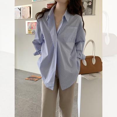 China Women's shirts 2022 casual anti-pilling fashion long sleeve cotton ladies blouses elegant organic female top office for sale