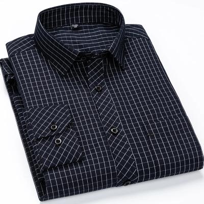 China Standard-Fit Anti-pilling Men's Classic Plaid Business Basic Formal Shirts/Social Striped Office Dress Shirt Patch Pocket Single Sleeve Long for sale