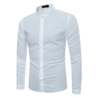 China Anti-pilling 100%Cotton, slim fit men's white and black Chinese style casual shirt with contrast color for sale