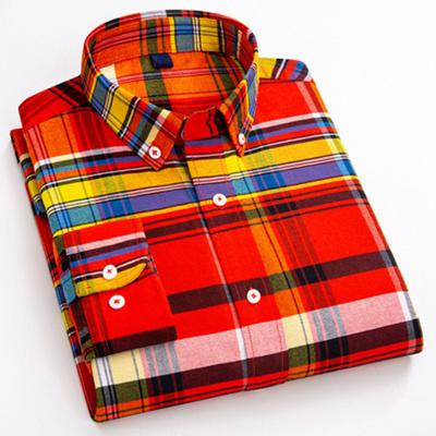 China Anti-pilling new autumn and winter Korean version of the men's trend of Oxford textile cotton cardigan shirts of retro plaid men's shirts for sale