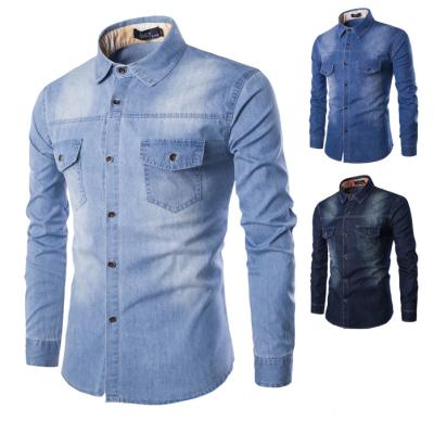 China Latest Design Anti-pilling Men's Long Sleeve Washed Denim Shirts Casual Turn-Down Collar Shirt Plus Size Shirt for sale