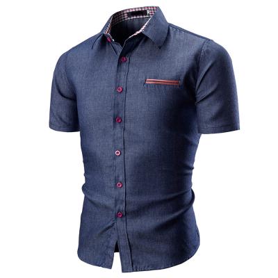 China 2022 new arrival anti-pilling men's denim shirts fashion short sleeve individuality casual solid shirts for men for sale