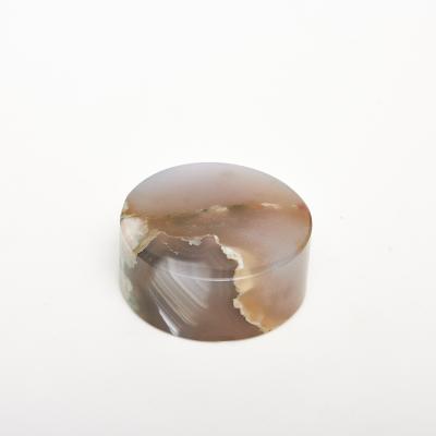 China China Wholesale Natural Cherry Blossom Agate 12.6mm Round Shape Soft Flat Cabochon for sale