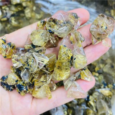 China Wholesale Natural Raw Stone Crystal Rough Stone Gold China Quartz Rutile Tumbled Stone For Healing for sale